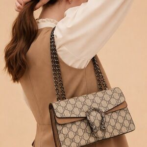 GG Monogram Beige and Brown Shoulder Bag